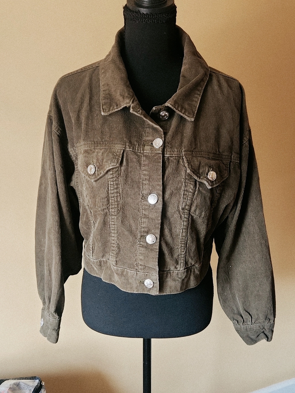 Juicy Couture Olive Corduroy Cropped Utility Jacket